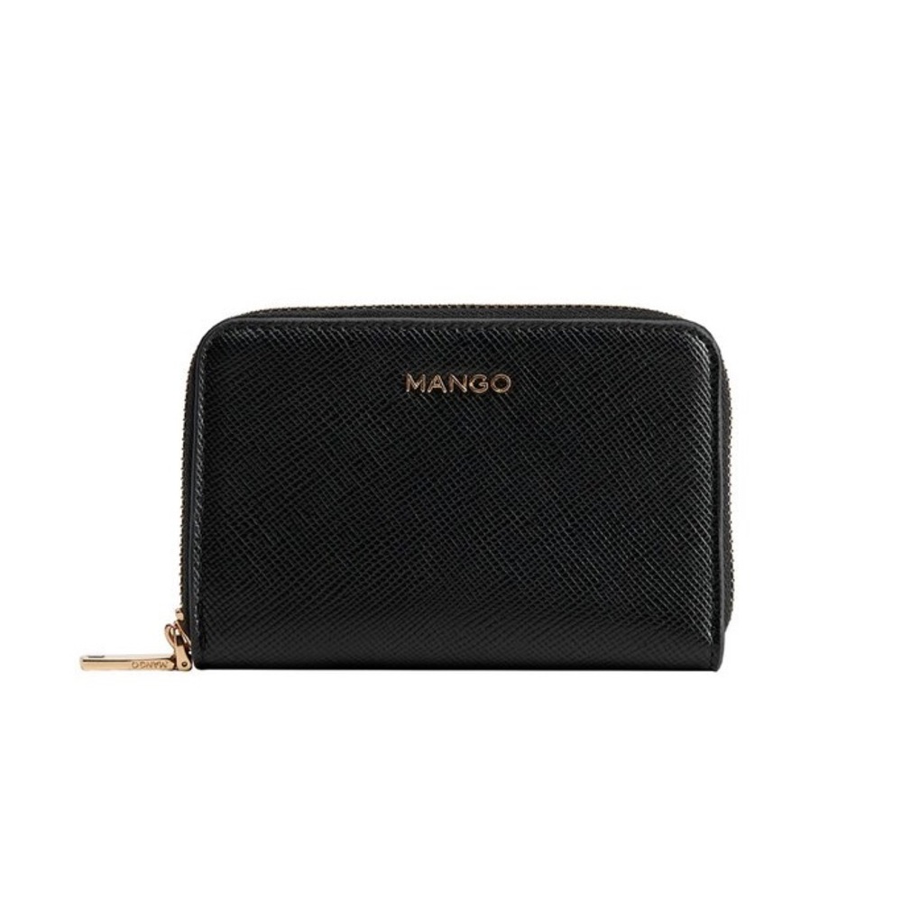 Mango Black Saffaino-Effect Imitation Leather Zippered Wallet